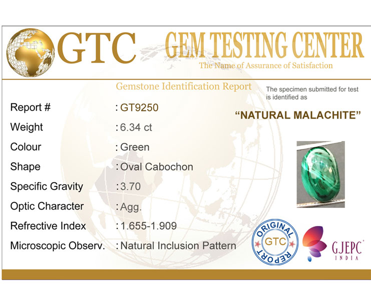 6.34 ct Natural Certified Malachite stone
